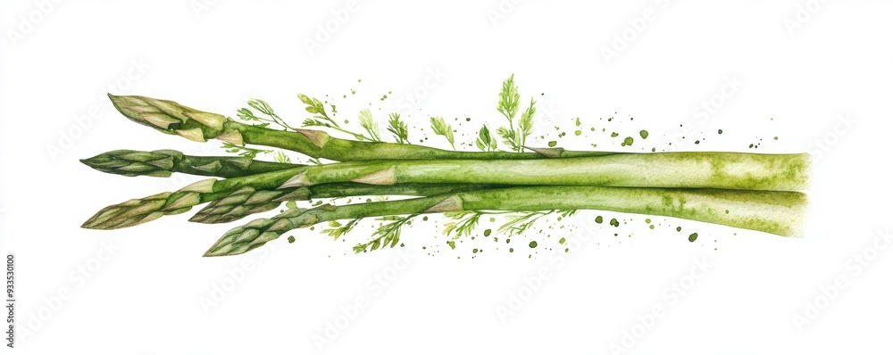 Fototapeta premium illustration of fresh green asparagus stalks, showcasing their detailed texture and vibrant color against a clean white background