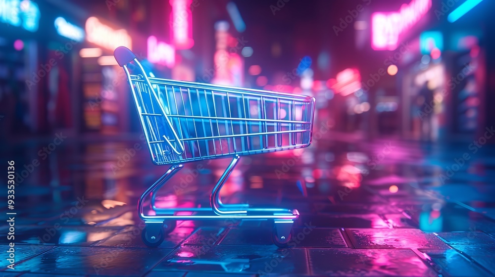 Retail and commerce concept with shopping cart business sales and marketing. Online shopping and e commerce cart technology. Empty supermarket representing discount purchase and retail trade Retail and commerce concept with shopping cart business sales and marketing. Online shopping and e commerce cart technology. Empty supermarket representing discount purchase and retail trade