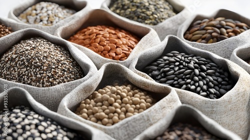 Diverse Assortment of Wholesome Legumes Grains and Seeds in Bowls