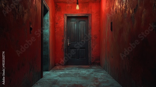 Wallpaper Mural The dark style house corridor evokes a nostalgic feeling of the 1980s. Warm cinematic composition, hyper realistic and delicate visual effects, showcasing soft natural light and smooth shadows. Torontodigital.ca