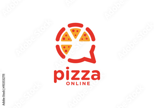 chat pizza logo, online food cafe and restaurant vector design