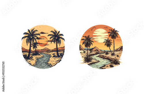 river in the desert vintage design vector illustration