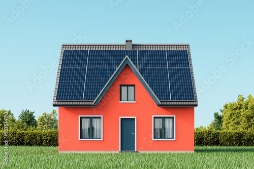 Wallpaper Mural Modern house with solar panels set against a clear blue sky, showcasing eco-friendly design and sustainable living. Torontodigital.ca