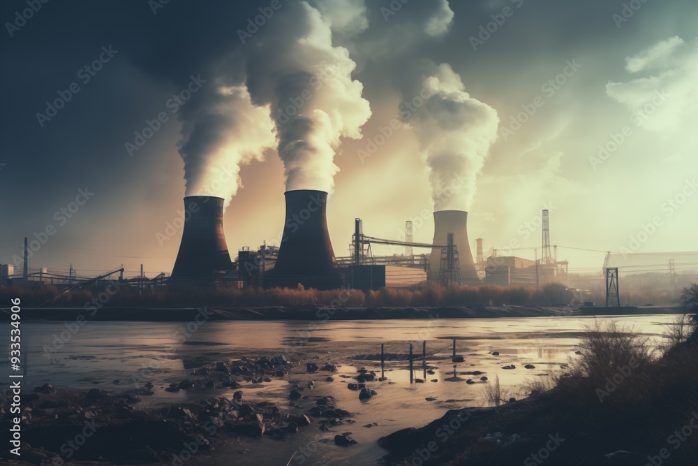 Nuclear atomic energy plant standing at nature Nuclear atomic energy plant standing at nature