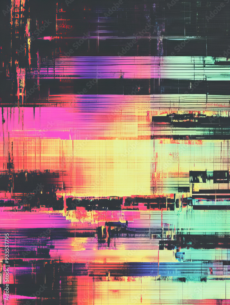 Obraz premium Retro Glitch Background Broken TV Effect, Abstract Background for Video Effects, Overlay Background