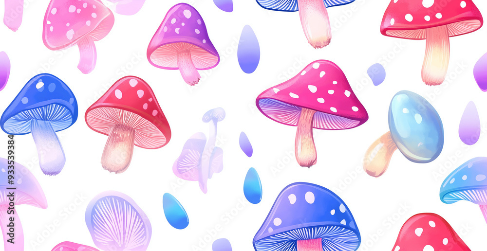 Magic mushrooms seamless pattern on white background Magic mushrooms seamless pattern on white background