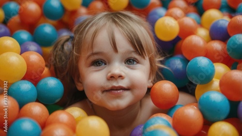 Happy Children Playing in Colorful Ball Pit, Smiling Together at Indoor Playground for Kids' Entertainment