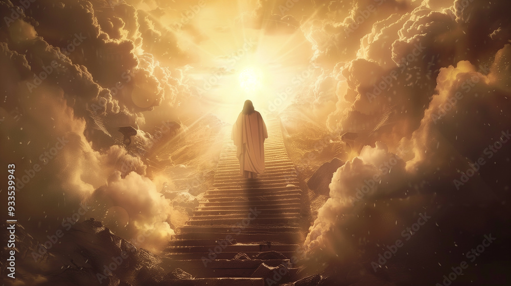Fototapeta premium Cloud Stairway to Heaven. Second Coming and Easter concept