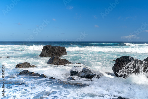 Seascape. waves beating against the rocks in El Golfo. Sabinosa. El Hierro island. Canary islands photo