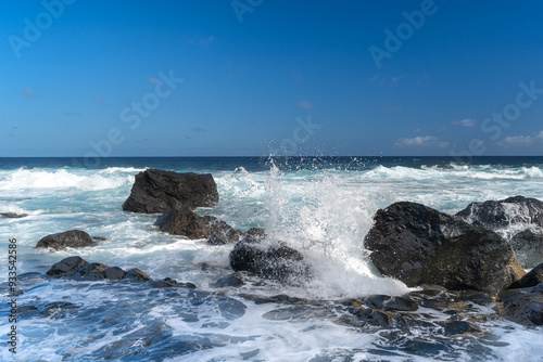 Seascape. waves beating against the rocks in El Golfo. Sabinosa. El Hierro island. Canary islands