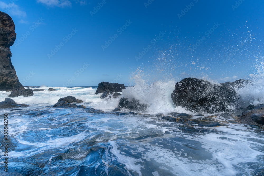 Seascape. waves beating against the rocks in El Golfo. Sabinosa. El Hierro island. Canary islands Seascape. waves beating against the rocks in El Golfo. Sabinosa. El Hierro island. Canary islands