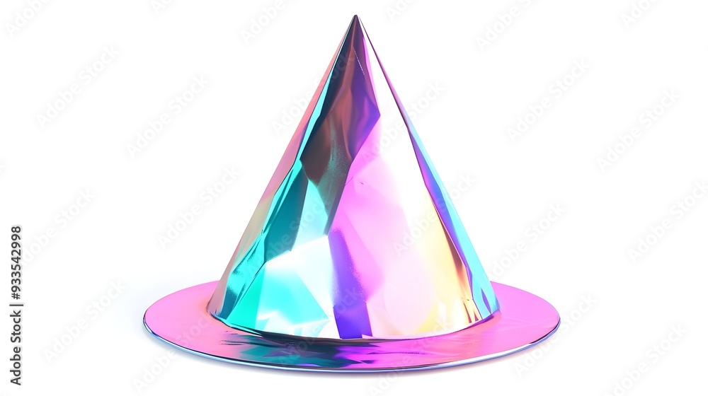 Fototapeta premium Futuristic Party Hat with Holographic Textures on White Background