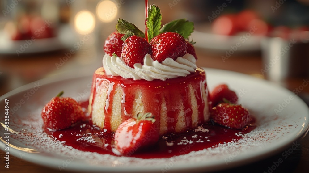 Strawberry Cake Dessert with Whipped Cream and Glaze Strawberry Cake Dessert with Whipped Cream and Glaze
