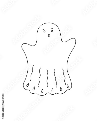 Little cute outline ghost with face emotions simple hand drawn illustration doodle spooky fairy-tale, fancy character for Halloween holiday celebrations, banner, cards, poster decor