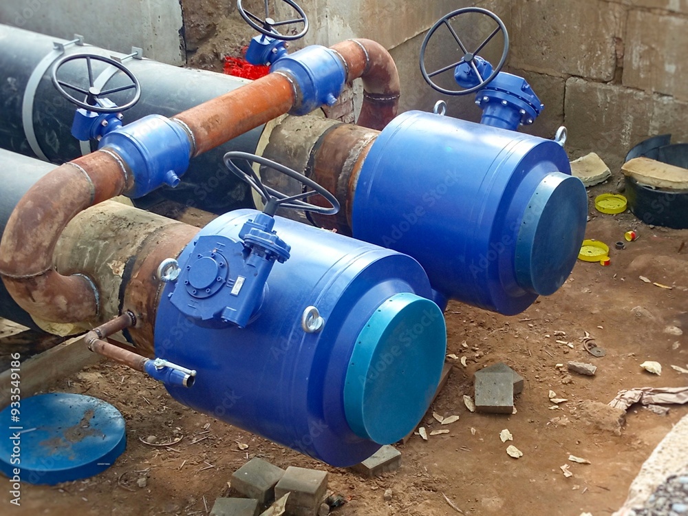 The valve on the heating system pipe. Repair of pipelines, heating mains, water pipes, sewers. Replacement of pipes. Photo 16:9. The valve on the heating system pipe. Repair of pipelines, heating mains, water pipes, sewers. Replacement of pipes. Photo 16:9.