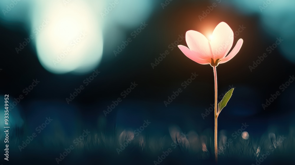 Obraz premium A minimalist illustration of a single flower illuminated by a soft light, creating a sense of beauty and tranquility.