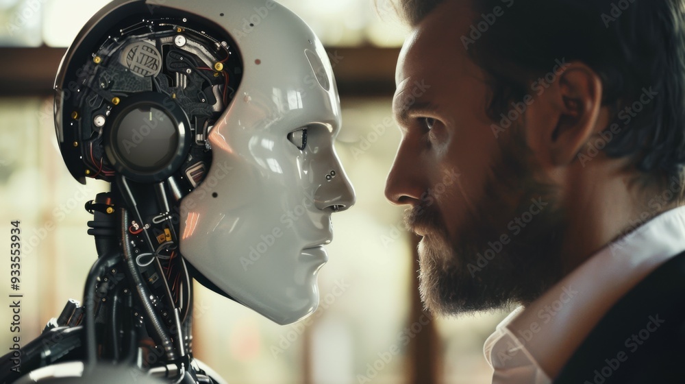 Fototapeta premium Confrontation between humanity and artificial intelligence.