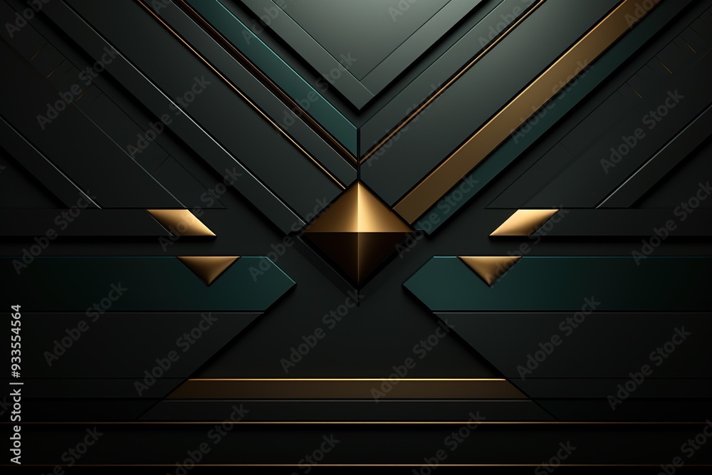 Abstract dark background with gold and green geometric shapes. Abstract dark background with gold and green geometric shapes.