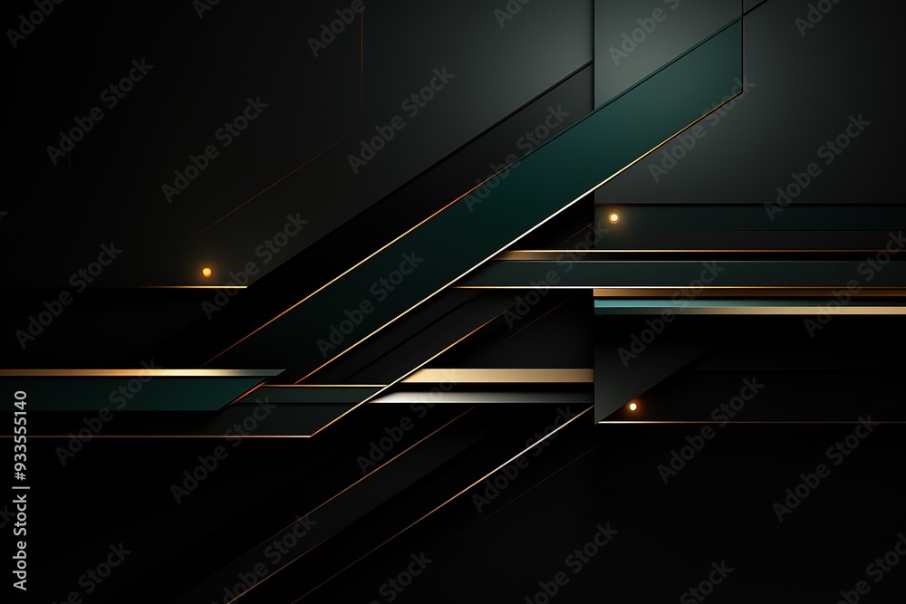 Abstract dark background with gold and green lines. Abstract dark background with gold and green lines.