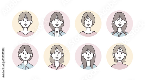 様々な女性のアイコンイラストセット
