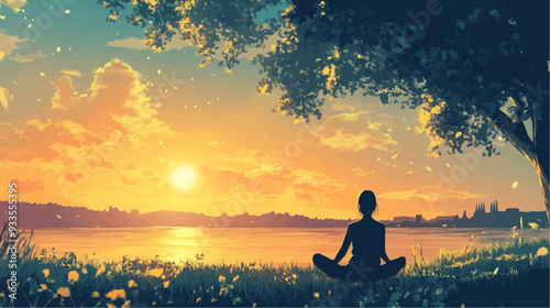 Beautiful vector illustration of a serene Japanese zen landscape, designed to evoke tranquility and peace