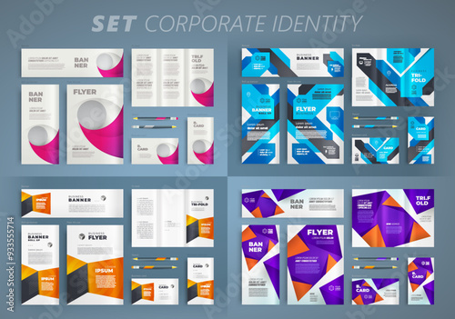 Set Corporate Identity template cover flyer, tri-fold, banner, roll up banner, business card