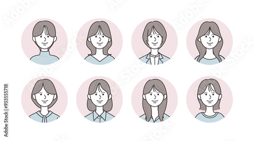 様々な女性のアイコンイラストセット