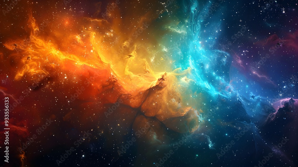 Fototapeta premium Mesmerizing Cosmic Nebula with Vibrant Swirling Gases and Distant Stars in Deep Space Backdrop