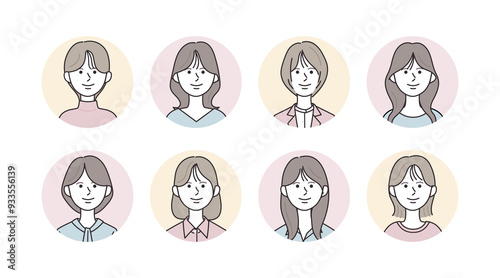 様々な女性のアイコンイラストセット