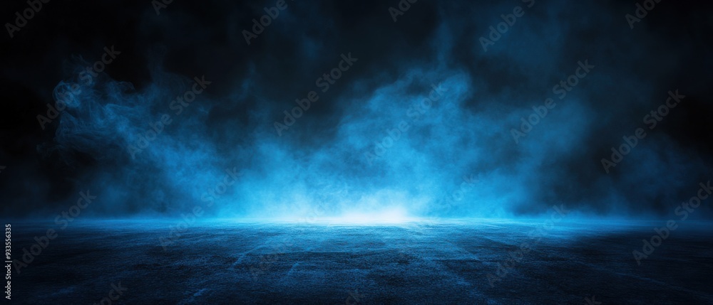 Eerie scene with blue fog over a dark surface, creating a mysterious and atmospheric ambiance. Eerie scene with blue fog over a dark surface, creating a mysterious and atmospheric ambiance.