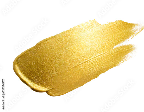 gold foil brush mark on a white isolated background. Generative AI.