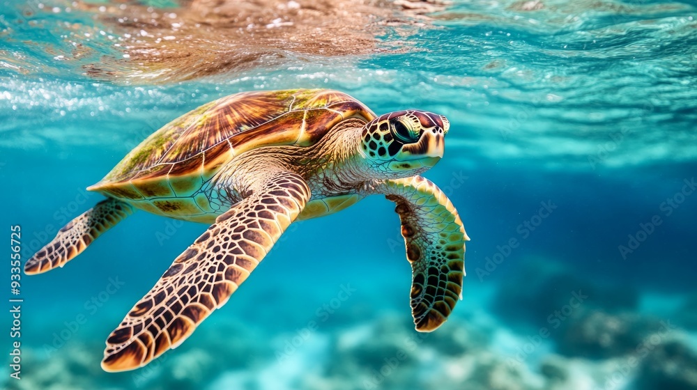 Obraz premium Sea Turtle Swimming Underwater