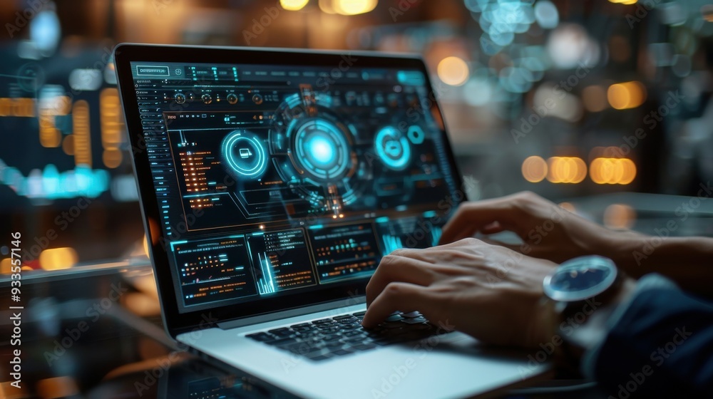 man uses laptop to search smart open artificial intelligence technology or artificial intelligence with artificial intelligence chatbot. man uses laptop to search smart open artificial intelligence technology or artificial intelligence with artificial intelligence chatbot.