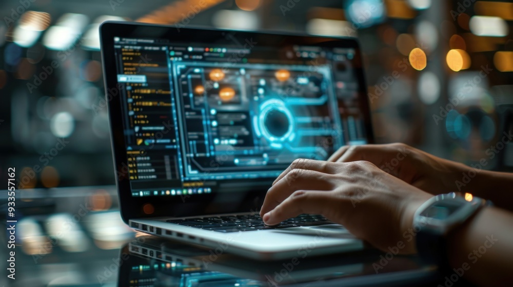 man uses laptop to search smart open artificial intelligence technology or artificial intelligence with artificial intelligence chatbot. man uses laptop to search smart open artificial intelligence technology or artificial intelligence with artificial intelligence chatbot.