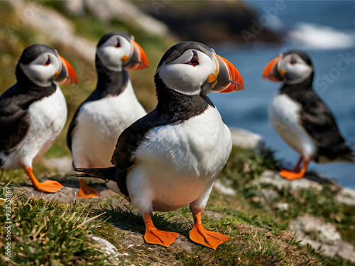 atlantic puffin or common puffin on a rock photo