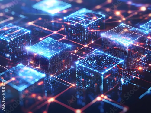 Glowing Cubes in Futuristic Digital Network Backdrop