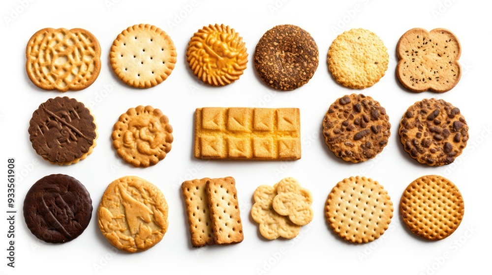 a selection of biscuits or crackers, shown in full length and isolated on a white background,generative ai a selection of biscuits or crackers, shown in full length and isolated on a white background,generative ai