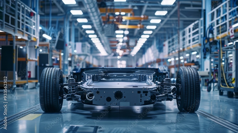 Fototapeta premium Industrial 4.0, AI generated, close up of modern factory machinery, car factory line