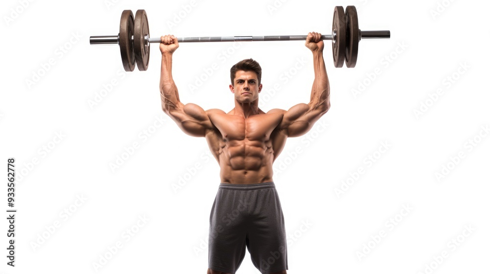 a young male bodybuilder lifting heavy weights, full length, isolated on a white background,generative ai a young male bodybuilder lifting heavy weights, full length, isolated on a white background,generative ai