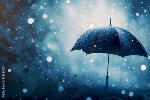 Wallpaper Mural Blue Umbrella in Rain: Bokeh Background with Water Drops and Splash Effects. HD Wallpaper Torontodigital.ca