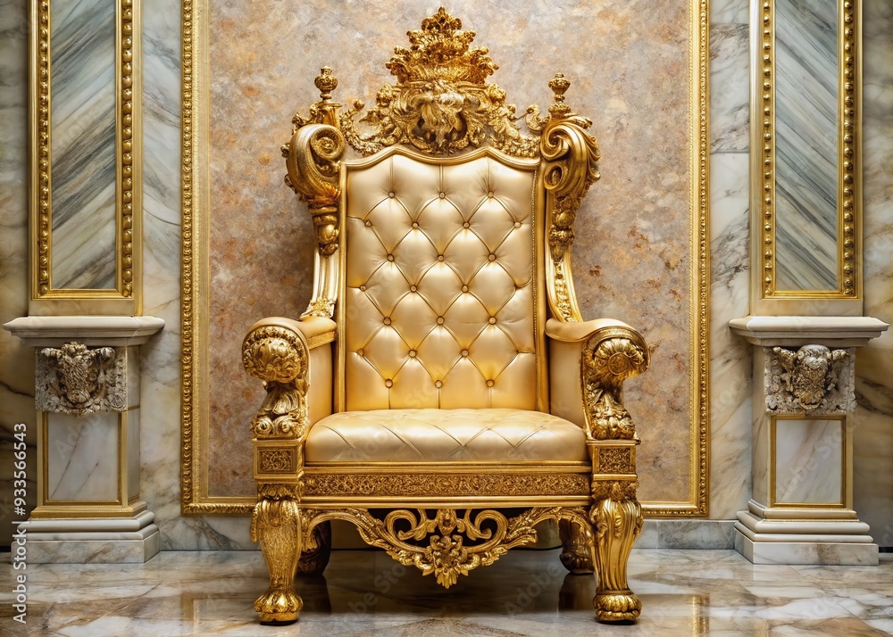 Gilded Travertine Throne: Ornate travertine, gold accents, elevated seat, sumptuous elegance Gilded Travertine Throne: Ornate travertine, gold accents, elevated seat, sumptuous elegance