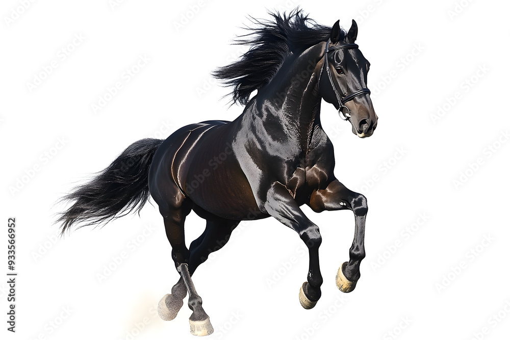 Fototapeta premium Beautiful black horse galloping isolated on white background
