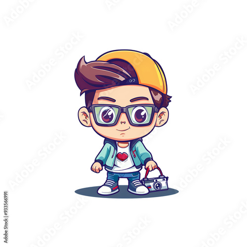 chibi funny boy with camera