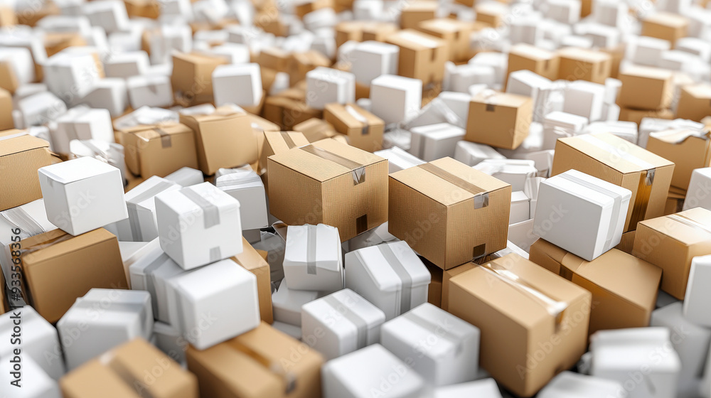 Fototapeta premium Cardboard boxes scattered across a white background
