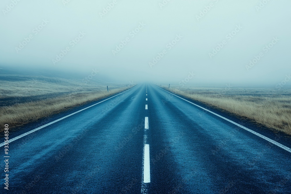 Fototapeta premium Empty Road Disappearing into Dense Fog