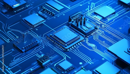 Blue circuit board futuristic hardware components computing industry wallpaper