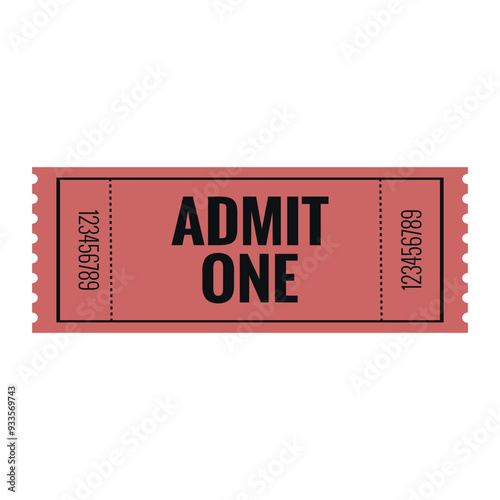 Pink retro ticket for circus, concert, boarding, lottery, movie, casino, theater, cinema, carnival, voucher on white isolated background. Admit one ticket template.