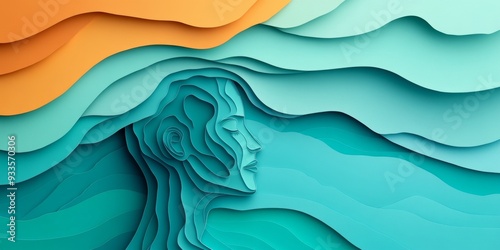 Abstract Conceptual Art: Human Face in Paper-Cut Style Depicting Mental Health, Depression, and Psychological Struggles. Minimalist Composition with Elegant Design for Marketing, UI, Posters, and High