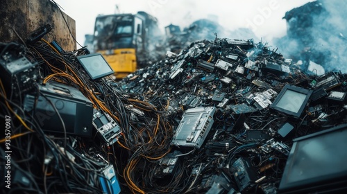 Wallpaper Mural A vast mountain of electronic waste with broken devices and tangled wires at a recycling center highlighting e-waste and environmental challenges Torontodigital.ca