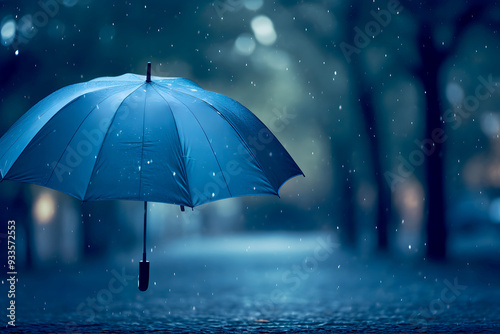 Wallpaper Mural Blue Umbrella in Rain: Bokeh Background with Water Drops and Splash Effects. HD Wallpaper Torontodigital.ca